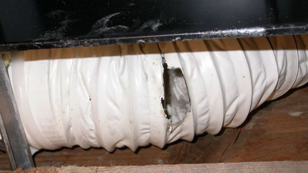 Poor or missing dryer vent pipe insulation