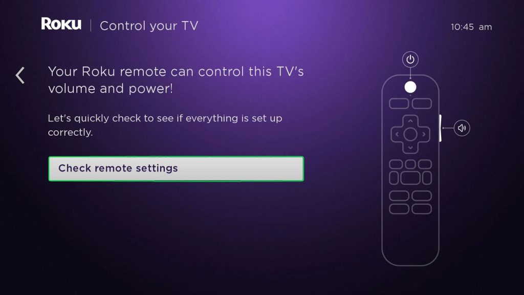 Connecting the remote control from the settings